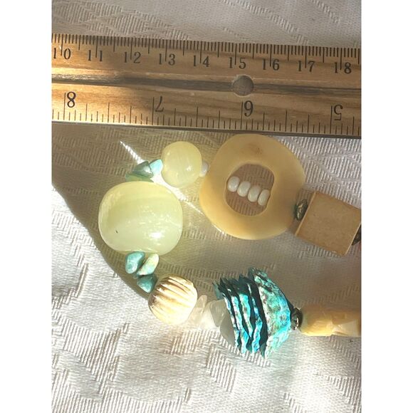 Vtg Bead Necklace, Carved Bovine Turquoise & Stone Fetish, Elephant Bird African - Picture 12 of 12